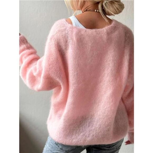 V-Neck Dropped Shoulder Sweater - Picture 2 of 16